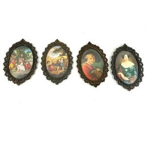 Lot of 4 VTG Regency Filigree Metal Oval Picture Frame Art Nouveau Italy Made